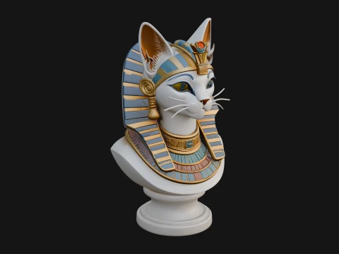 Bastet Cat Goddess Bust Statue Design 4 - 3D Print Model 3D Druckmodell
