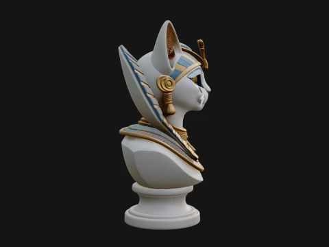 Bastet Cat Goddess Bust Statue Design 4 - 3D Print Model 3D Print Model