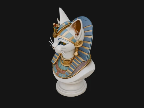 Bastet Cat Goddess Bust Statue Design 4 - 3D Print Model 3D Print Model