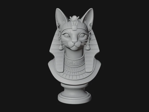 Bastet Cat Goddess Bust Statue Design 4 - 3D Print Model 3D Print Model