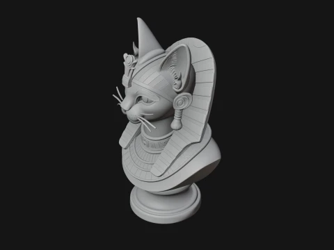 Bastet Cat Goddess Bust Statue Design 4 - 3D Print Model 3D Print Model