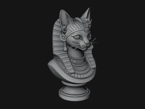 Bastet Cat Goddess Bust Statue Design 4 - 3D Print Model 3D Print Model