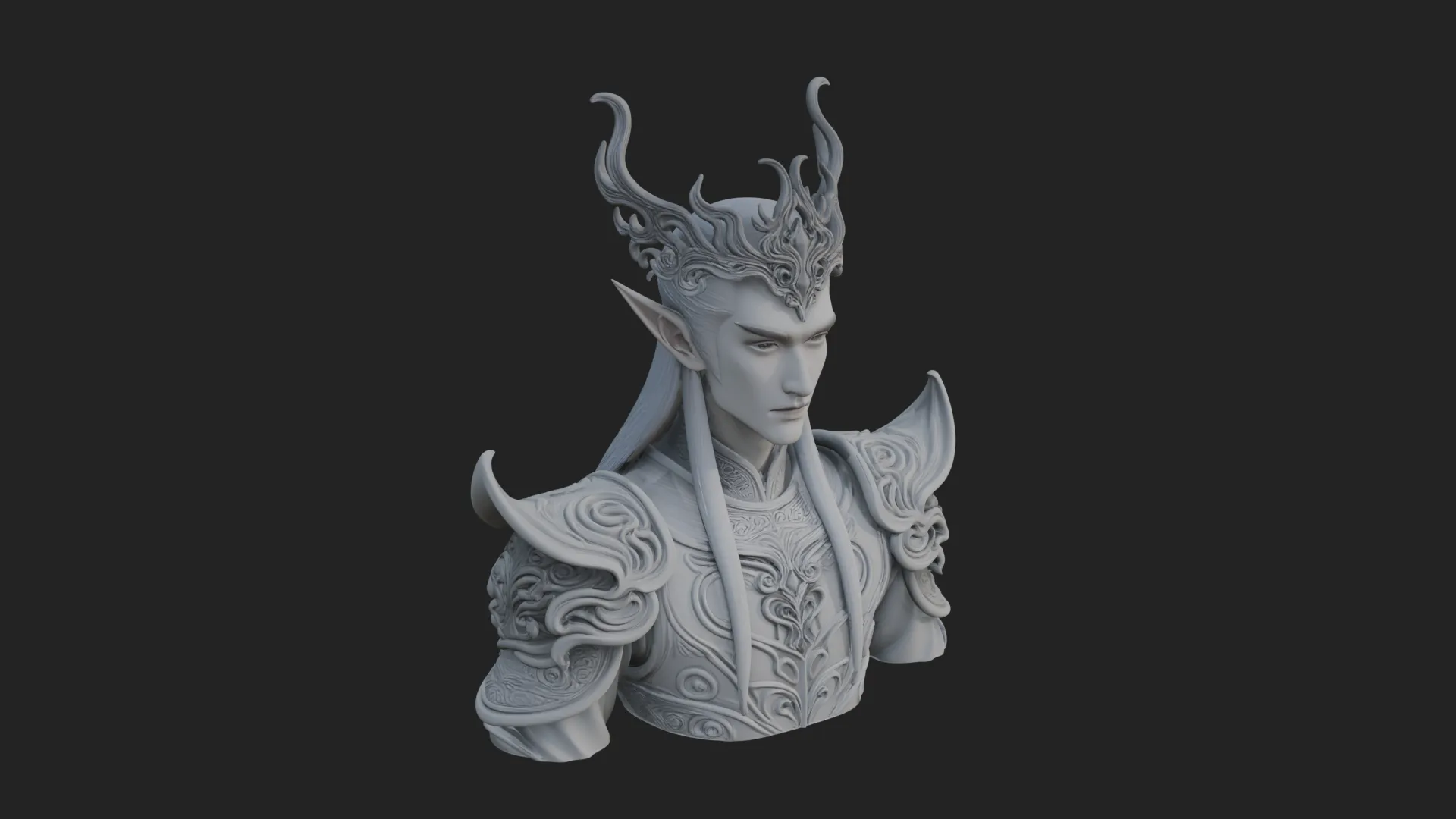 Horned Elf Lord Bust Statue Design 7 - 3D Print Model 3D Print Model .c4d .max .obj .3ds .fbx .stl .blend 
