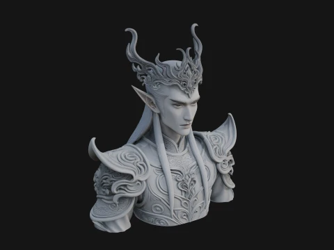 Horned Elf Lord Bust Statue Design 7 - 3D Print Model 3D Print Model