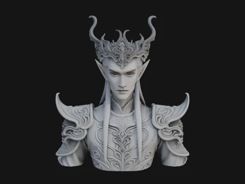 Horned Elf Lord Bust Statue Design 7 - 3D Print Model 3D Print Model