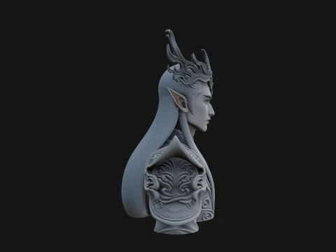 Horned Elf Lord Bust Statue Design 7 - 3D Print Model 3D Print Model