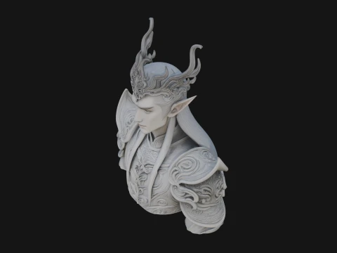 Horned Elf Lord Bust Statue Design 7 - 3D Print Model 3D Print Model