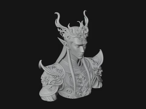 Horned Elf Lord Bust Statue Design 7 - 3D Print Model 3D Print Model