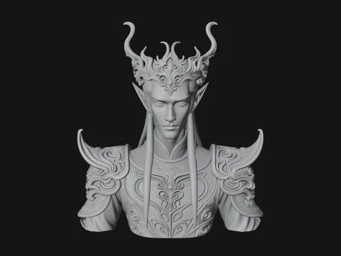 Horned Elf Lord Bust Statue Design 7 - 3D Print Model 3D Print Model