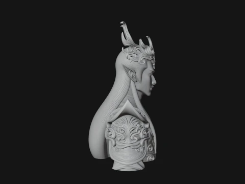 Horned Elf Lord Bust Statue Design 7 - 3D Print Model 3D Print Model