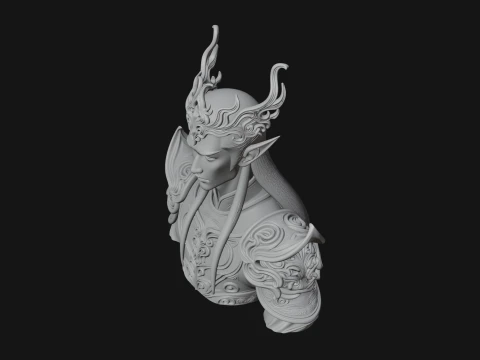 Horned Elf Lord Bust Statue Design 7 - 3D Print Model 3D Print Model