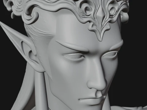 Horned Elf Lord Bust Statue Design 7 - 3D Print Model 3D Print Model