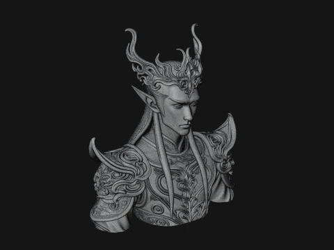 Horned Elf Lord Bust Statue Design 7 - 3D Print Model 3D Print Model