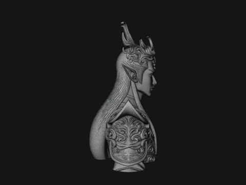 Horned Elf Lord Bust Statue Design 7 - 3D Print Model 3D Print Model