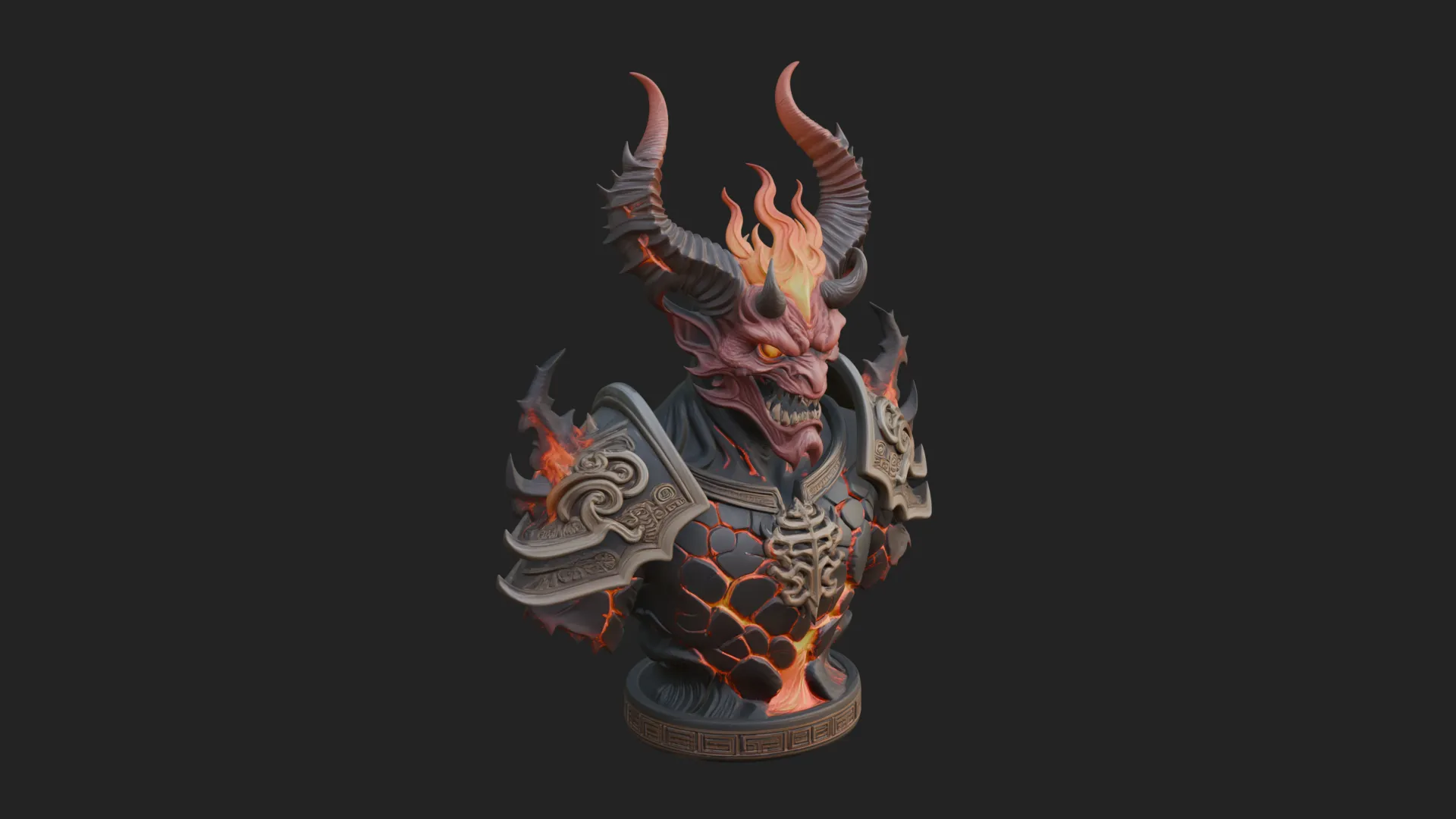 Horned Dragon Demon Bust Statue Design 5 - 3D Print Model 3D Print Model .c4d .max .obj .3ds .fbx .stl .blend