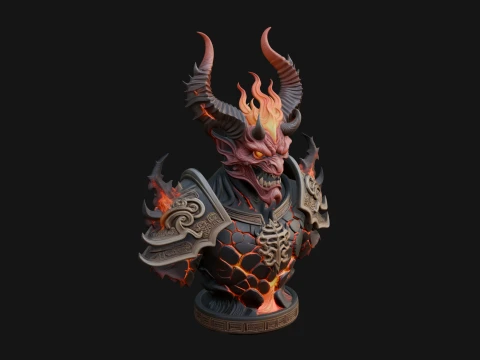 Horned Dragon Demon Bust Statue Design 5 - 3D Print Model 3D Print Model