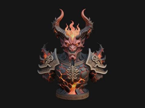 Horned Dragon Demon Bust Statue Design 5 - 3D Print Model 3D Print Model