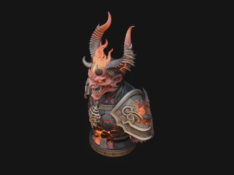 Horned Dragon Demon Bust Statue Design 5 - 3D Print Model 3D Print Model