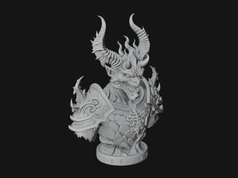 Horned Dragon Demon Bust Statue Design 5 - 3D Print Model 3D Print Model
