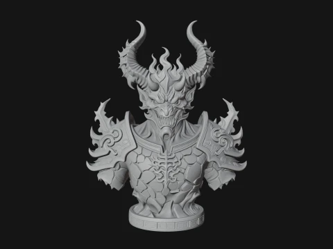 Horned Dragon Demon Bust Statue Design 5 - 3D Print Model 3D Print Model