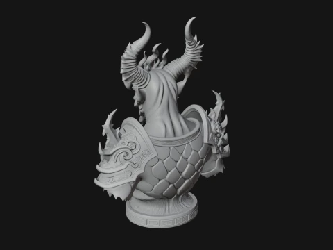 Horned Dragon Demon Bust Statue Design 5 - 3D Print Model 3D Print Model