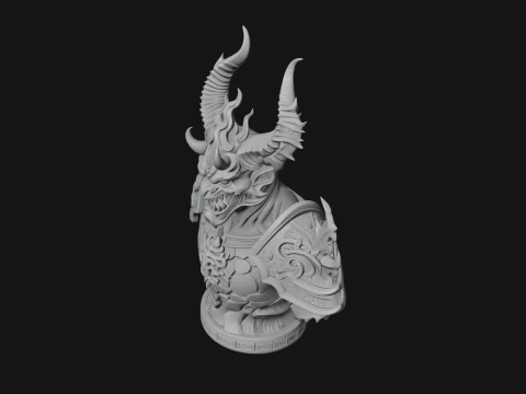 Horned Dragon Demon Bust Statue Design 5 - 3D Print Model 3D Print Model