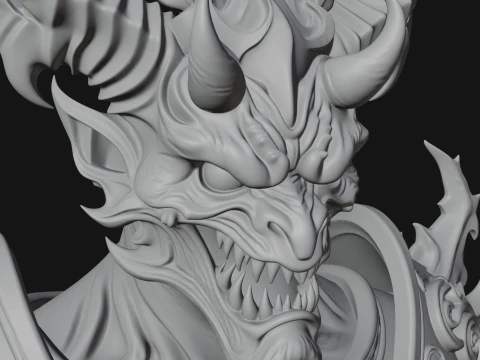Horned Dragon Demon Bust Statue Design 5 - 3D Print Model 3D Print Model