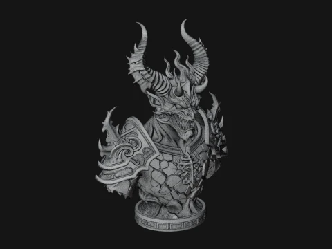 Horned Dragon Demon Bust Statue Design 5 - 3D Print Model 3D Print Model