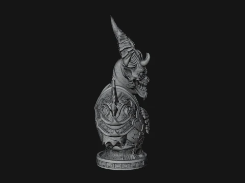 Horned Dragon Demon Bust Statue Design 5 - 3D Print Model 3D Print Model