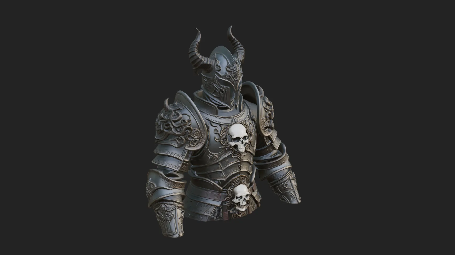 Horned Armor Display Bust Statue Design 4 - 3D Print Model 3D Print Model .c4d .max .obj .3ds .fbx .stl .blend