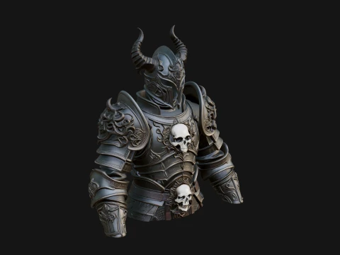 Horned Armor Display Bust Statue Design 4 - 3D Print Model 3D Print Model