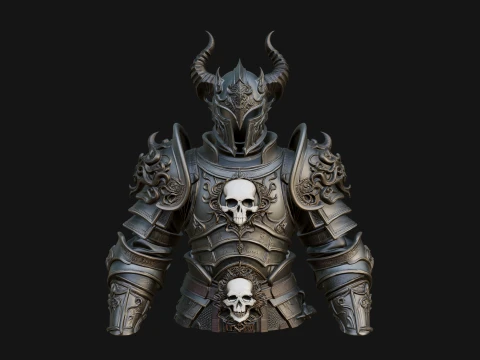 Horned Armor Display Bust Statue Design 4 - 3D Print Model 3D Print Model