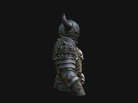 Horned Armor Display Bust Statue Design 4 - 3D Print Model 3D Print Model
