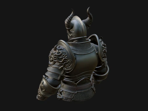Horned Armor Display Bust Statue Design 4 - 3D Print Model 3D Print Model