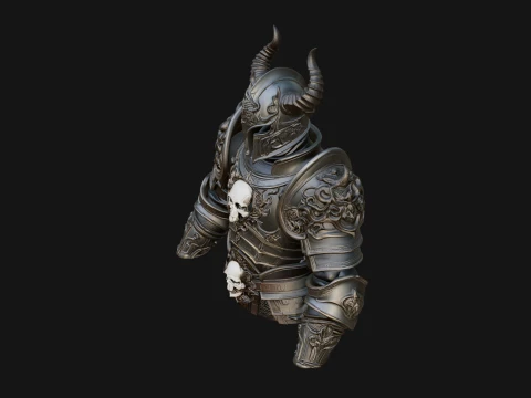 Horned Armor Display Bust Statue Design 4 - 3D Print Model 3D Print Model