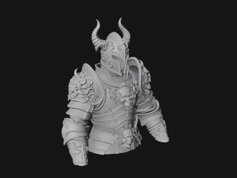 Horned Armor Display Bust Statue Design 4 - 3D Print Model 3D Print Model