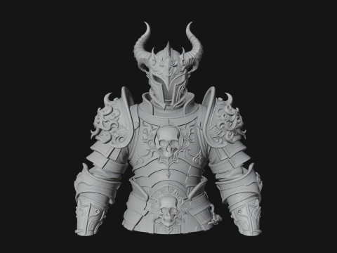 Horned Armor Display Bust Statue Design 4 - 3D Print Model 3D Print Model