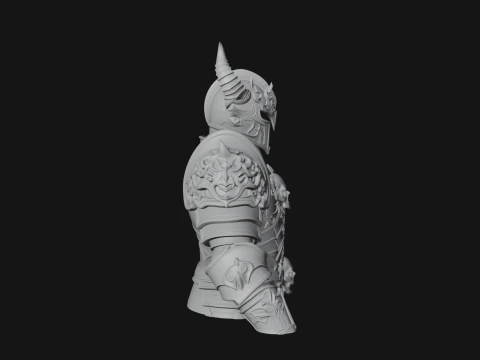 Horned Armor Display Bust Statue Design 4 - 3D Print Model 3D Print Model