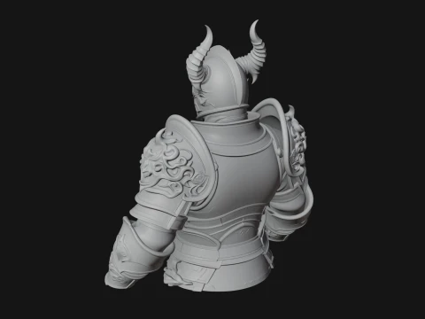 Horned Armor Display Bust Statue Design 4 - 3D Print Model 3D Print Model