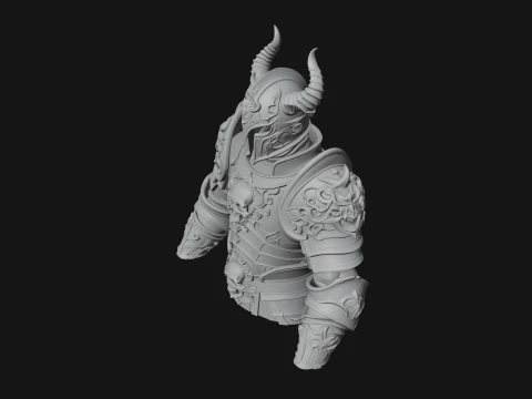 Horned Armor Display Bust Statue Design 4 - 3D Print Model 3D Print Model