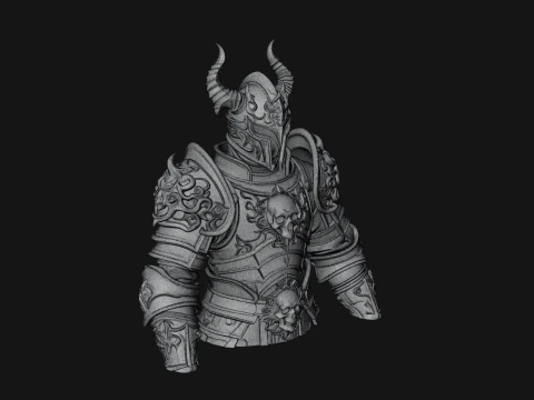Horned Armor Display Bust Statue Design 4 - 3D Print Model 3D Print Model