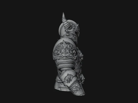 Horned Armor Display Bust Statue Design 4 - 3D Print Model 3D Print Model