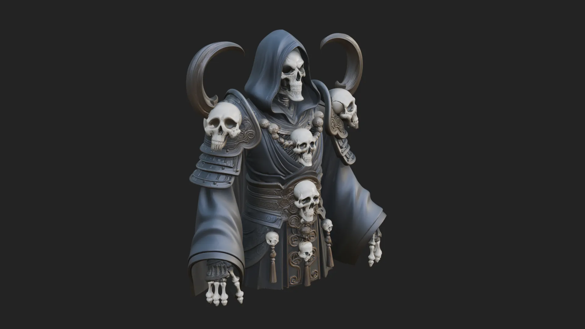 Hooded Skeleton Reaper Bust Statue Design 14 - 3D Print Model 3D Print Model .c4d .max .obj .3ds .fbx .stl .blend 
