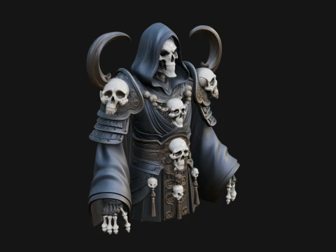 Hooded Skeleton Reaper Bust Statue Design 14 - 3D Print Model 3D Baskı Modeli