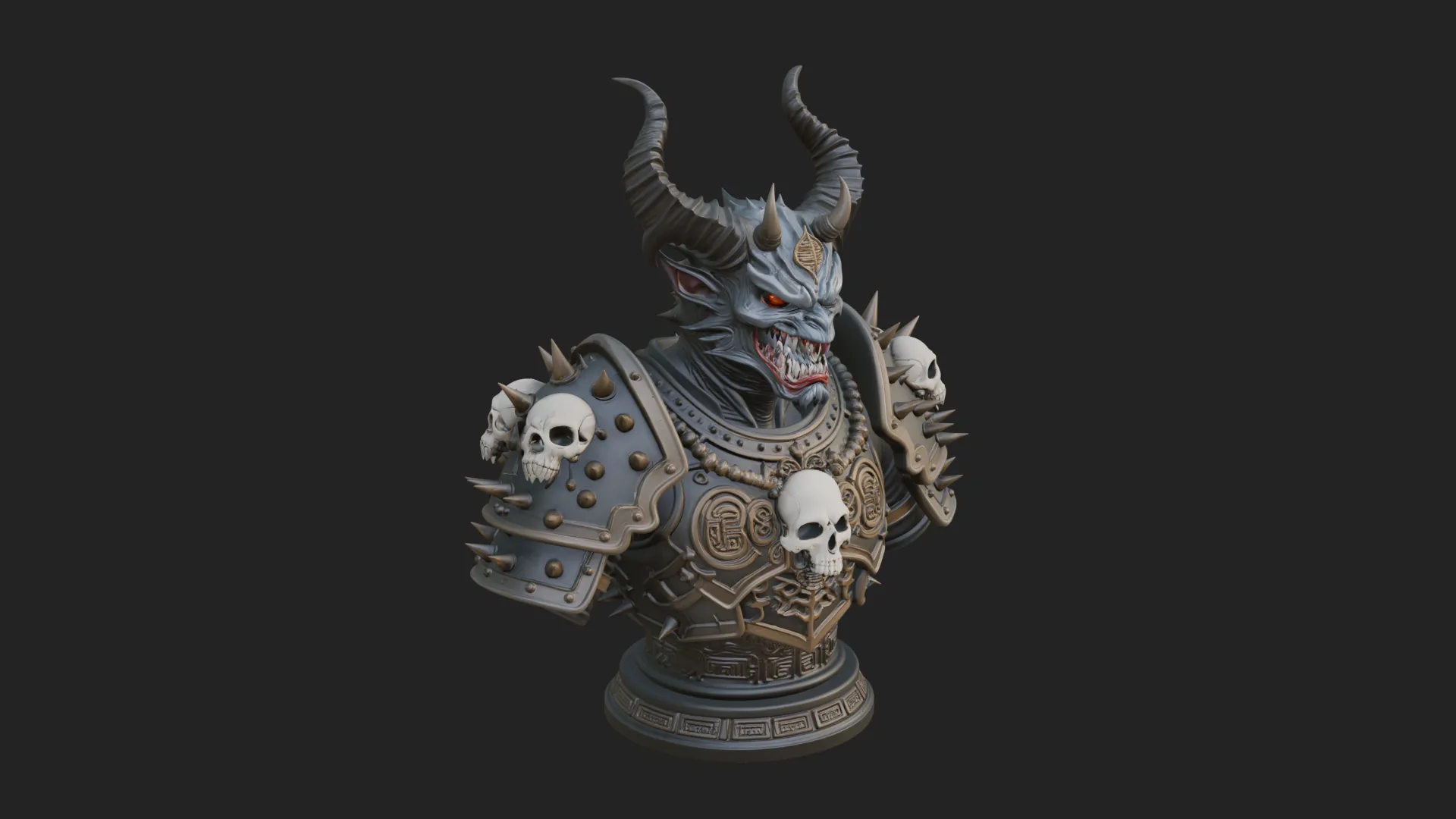 Horned Dragon Demon Bust Statue Design 6 - 3D Print Model 3D Print Model .c4d .max .obj .3ds .fbx .stl .blend