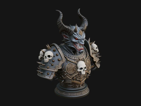 Horned Dragon Demon Bust Statue Design 6 - 3D Print Model Modelo de Impressão 3D