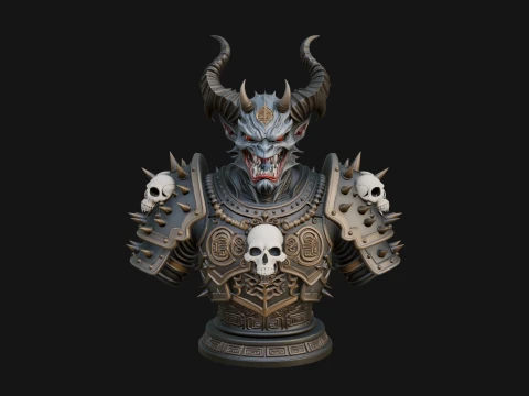 Horned Dragon Demon Bust Statue Design 6 - 3D Print Model 3D Print Model