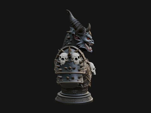 Horned Dragon Demon Bust Statue Design 6 - 3D Print Model 3D Print Model