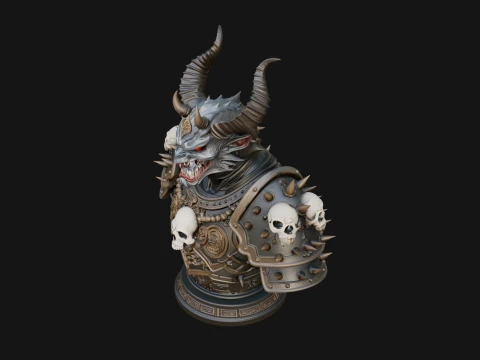 Horned Dragon Demon Bust Statue Design 6 - 3D Print Model 3D Print Model