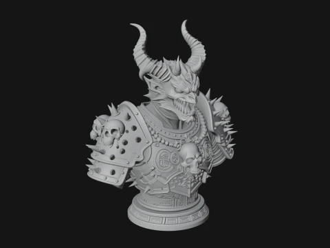 Horned Dragon Demon Bust Statue Design 6 - 3D Print Model 3D Print Model
